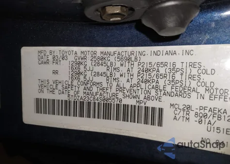 2004 Toyota Sienna Le z USA, uszkodzony, nr VIN 5TDZA23C84S005570